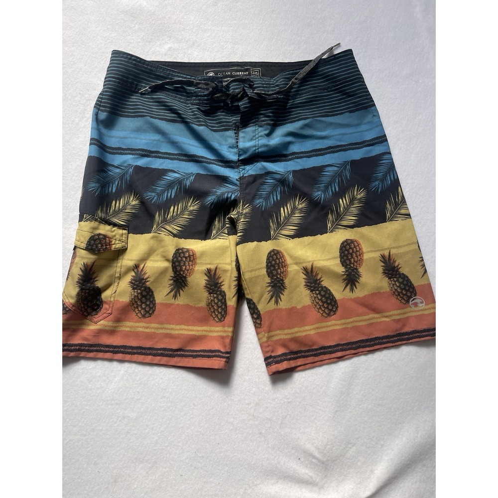 Men's Swim Shorts,  Ocean Current Tropical Pineapple Print‎ Multicolor Size 36